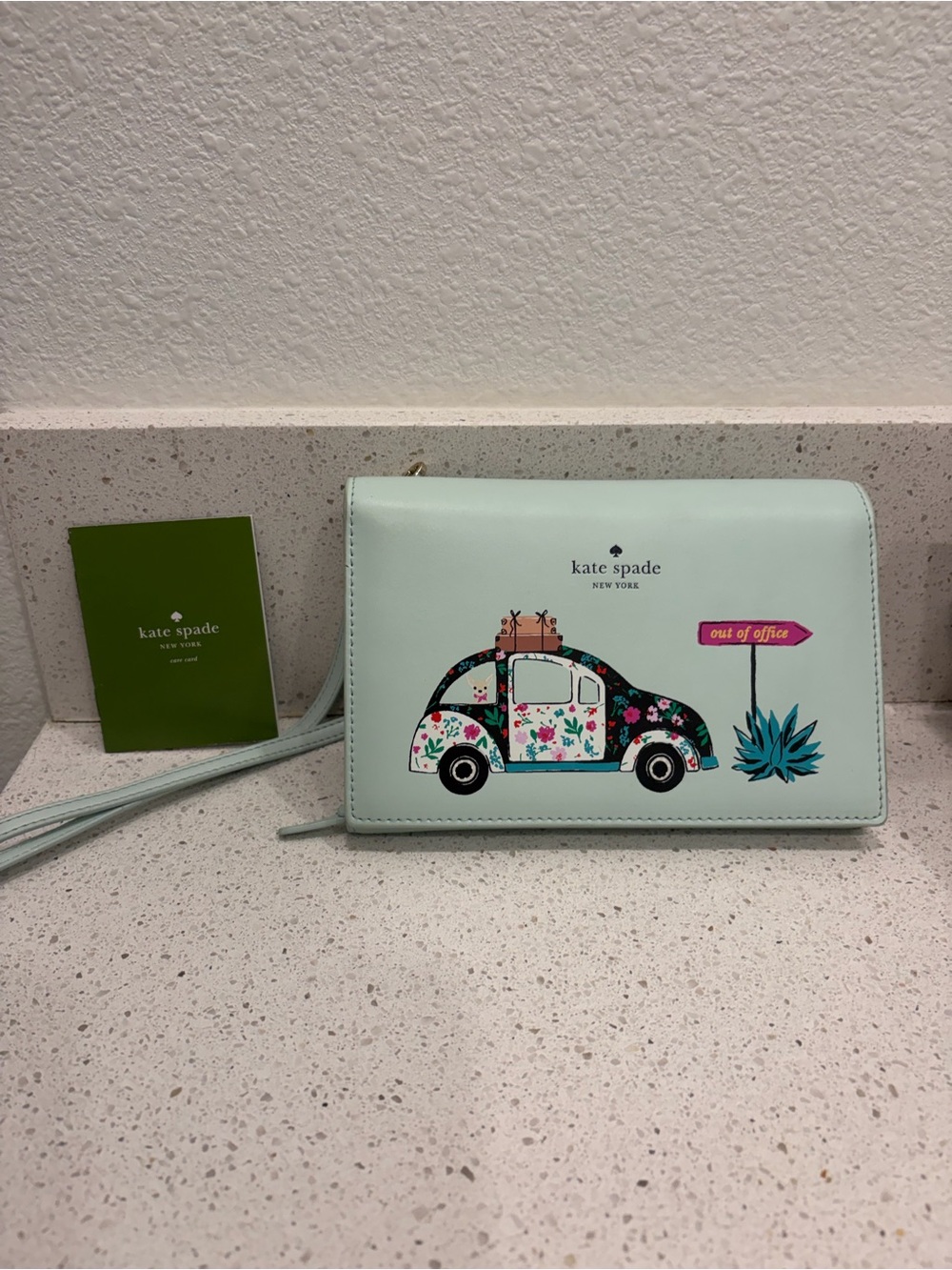 Kate Spade Winni Out Of Office Leather Clutch Crossbody VW Bug Volkswagen CUTE